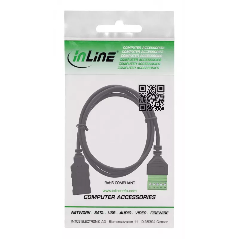 InLine 92504H Draadverbinder USB-A / klemmenblok, 5-polig Zwart, Groen
