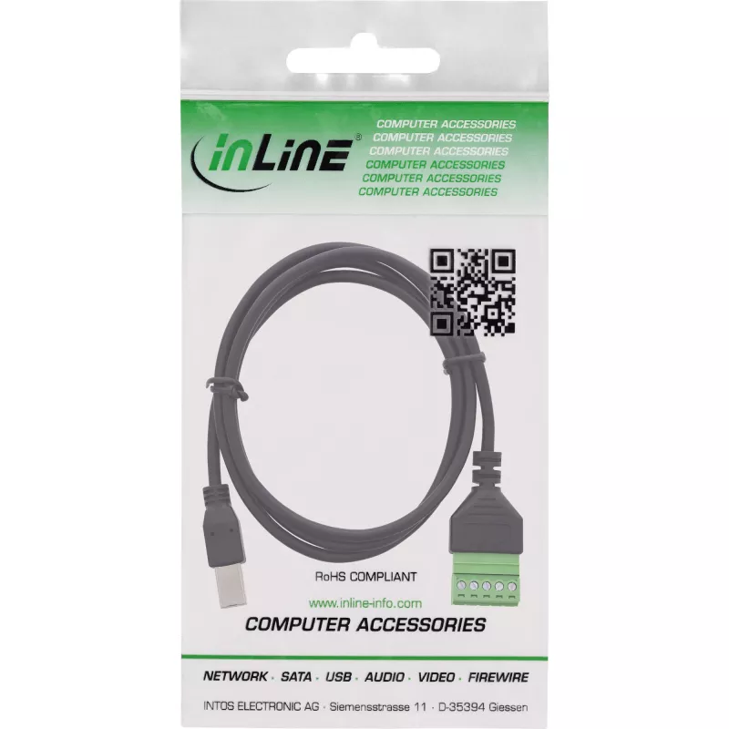 InLine 92504I kabelverbinder USB-B / klemmenstrook, 5-polig zwart, groen