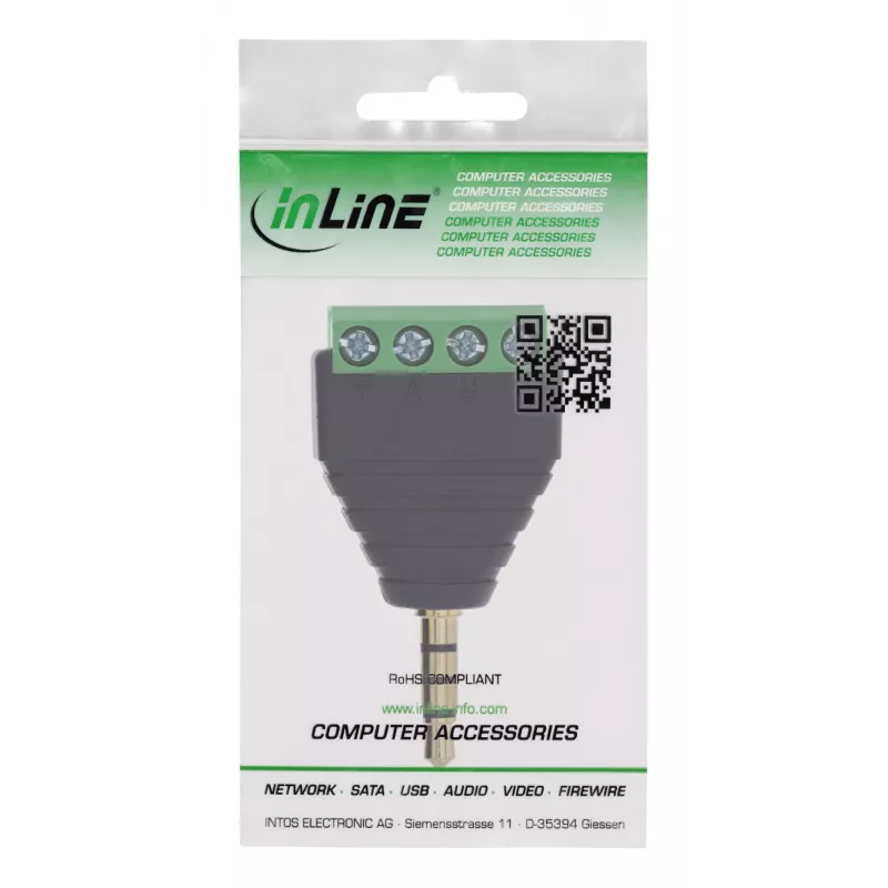 InLine 92504J kabelverbinder 3,5 mm 4-polige jackstekker TRRS / klemmenstrook 4 aansluitingen zwart, groen