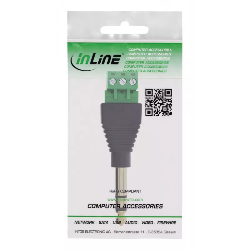 InLine 92504L kabelverbinder 6,35 mm 3-polige jackstekker TRS / klemmenstrook 3 klemmen zwart, groen