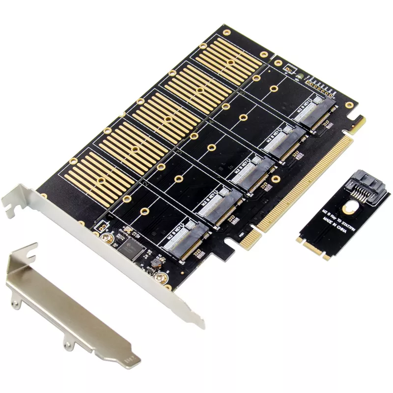 InLine 76619G Interfacekaart, PCIe x16 naar 5x M.2 Key B SATA, incl. low-profile beugel