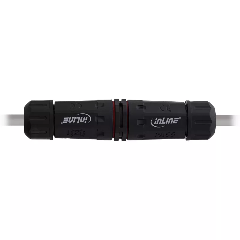 InLine 69927T IP68 netspanningskoppeling, 3-polig, 2-weg, M20, zwart