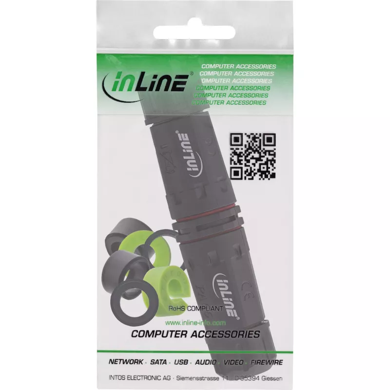 InLine 69927T IP68 netspanningskoppeling, 3-polig, 2-weg, M20, zwart