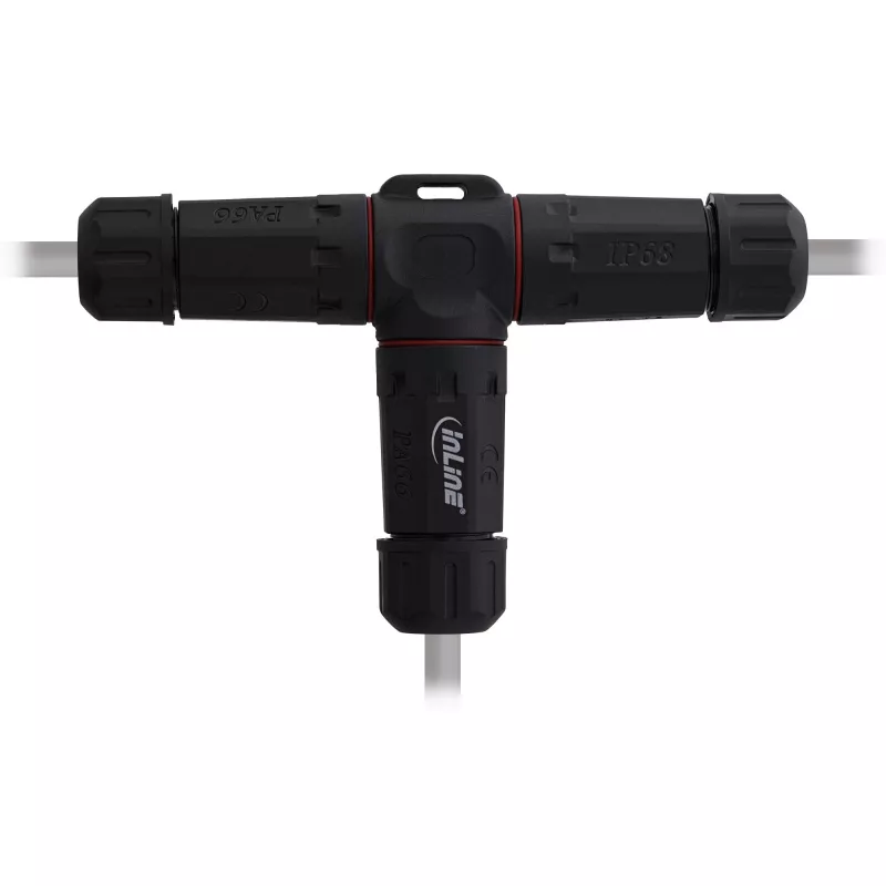 InLine 69927U IP68 netspanningskoppeling, 3-polig, 3-weg (T), M20, zwart