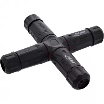 InLine 69927V IP68 netspanningskoppeling, 3-polig, 4-weg (kruis), M20, zwart