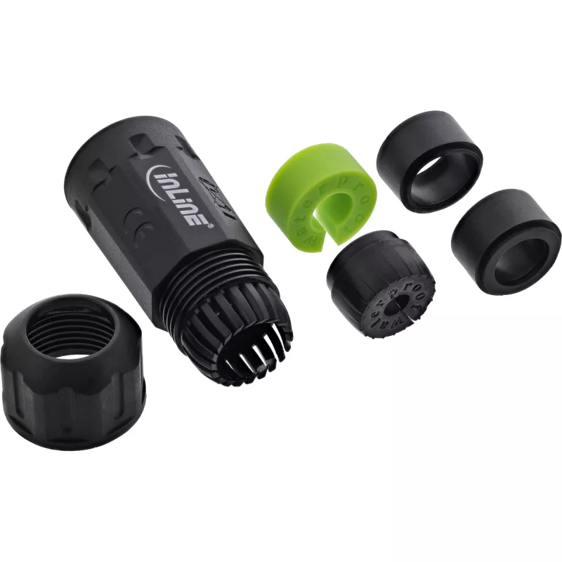 InLine 69927V IP68 netspanningskoppeling, 3-polig, 4-weg (kruis), M20, zwart