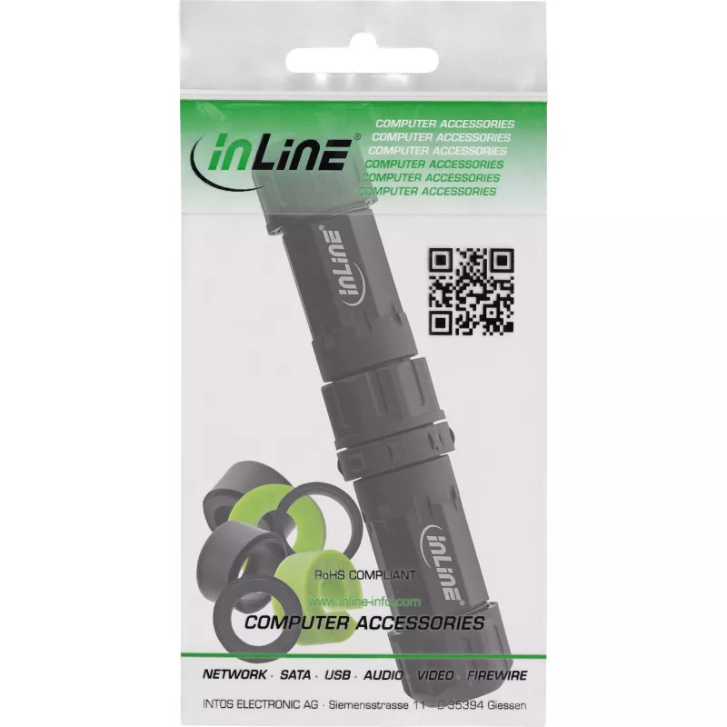 InLine 69927W IP68 netspanningskoppeling, 3-polig, stekker/aansluiting, M20, zwart