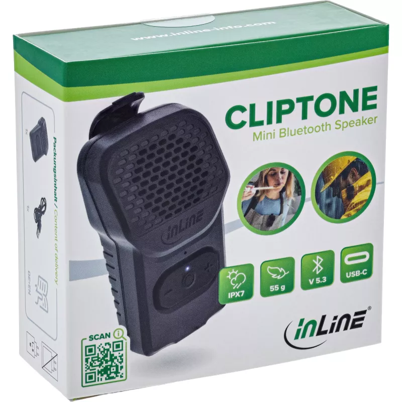 Mono draagbare luidspreker InLine 55383 — zwart, driver 2,8 cm, Bluetooth 2,4 GHz (bereik 10 m)