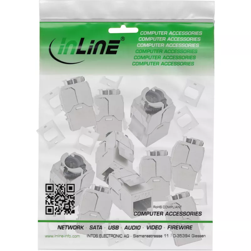 InLine 76202V Keystone RJ45-aansluiting slim, SNAP-In, Cat.6A, geïntegreerde kabelbinder, 10 stuks