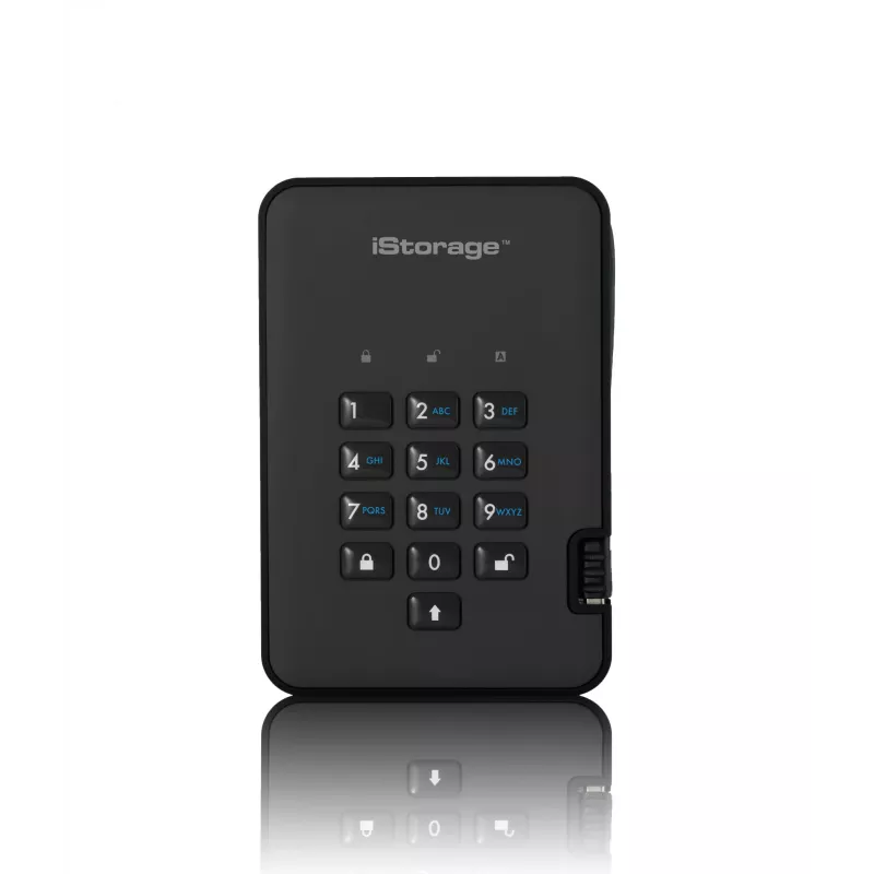 iStorage diskAshur2 256-bit 1 TB USB 3.2 veilig versleutelde solid-state drive – zwart IS-DA2-256-SSD-1TB-B