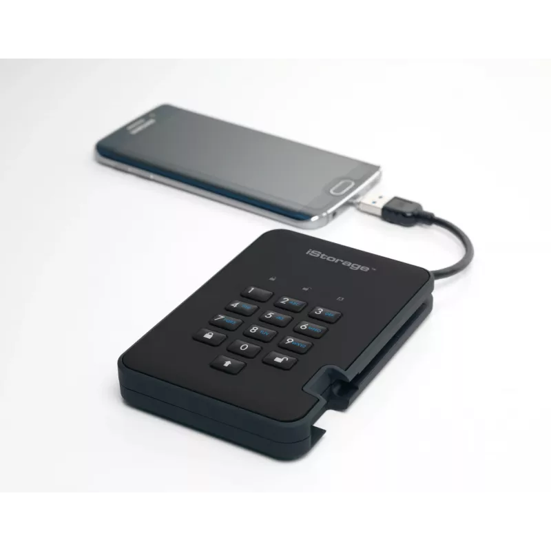 iStorage diskAshur2 256-bit 1 TB USB 3.2 veilig versleutelde solid-state drive – zwart IS-DA2-256-SSD-1TB-B
