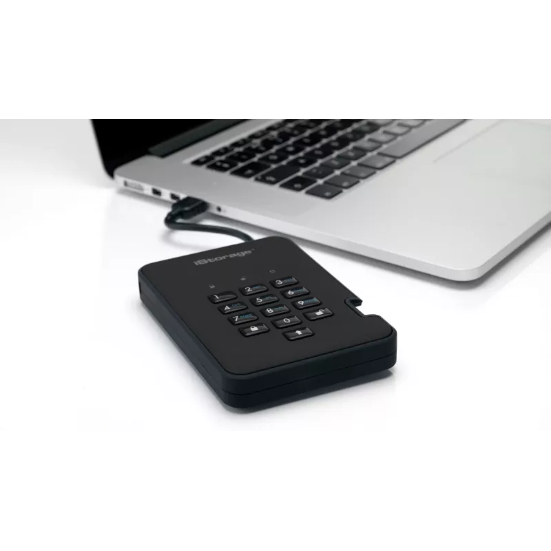 iStorage diskAshur2 256-bit 1 TB USB 3.2 veilig versleutelde solid-state drive – zwart IS-DA2-256-SSD-1TB-B