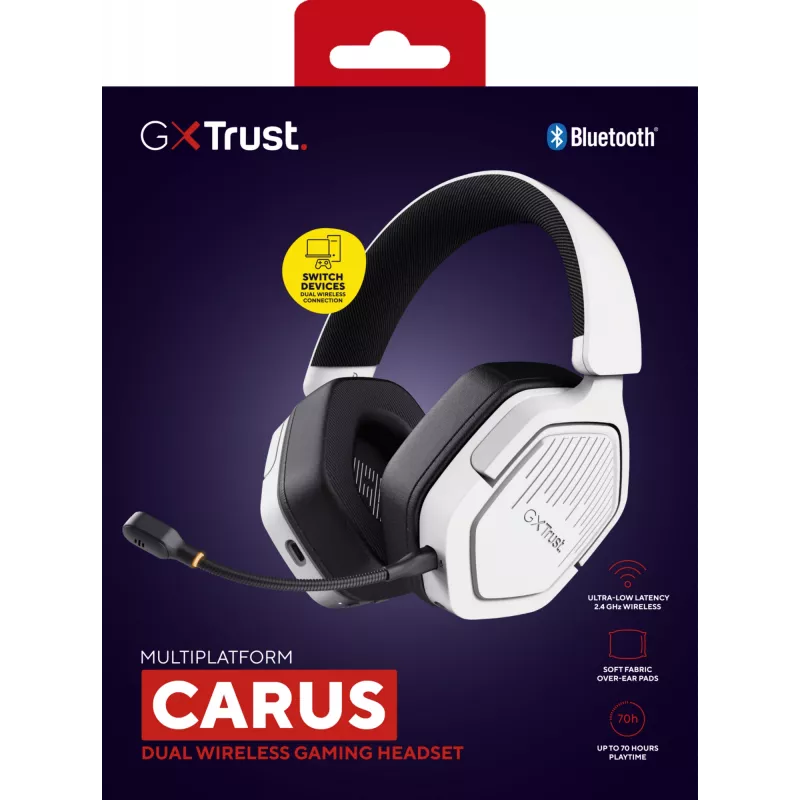 Trust GXT 493W Carus headset bedraad & draadloos hoofdband, helm gaming USB Type-C / USB Type-A Bluetooth wit