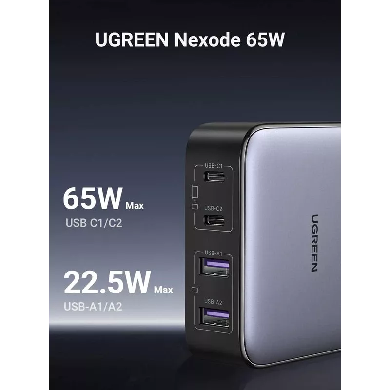 Ugreen Nexode 65 W snellader voor bureau, 2x USB-A + 2x USB-C (90747)
