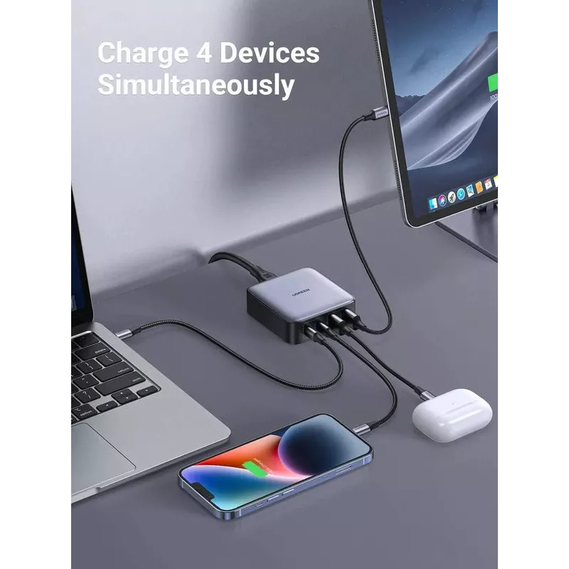 Ugreen Nexode 65 W snellader voor bureau, 2x USB-A + 2x USB-C (90747)