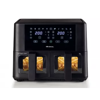 Ariete 4631 Double heteluchtfriteuse 9L, 2400W, totale capaciteit 9L, 11 programma's, multifunctioneel, tot 3,6 kg gefrituurde gerechten temperatuur tot 200°C, dubbele mand, zwart