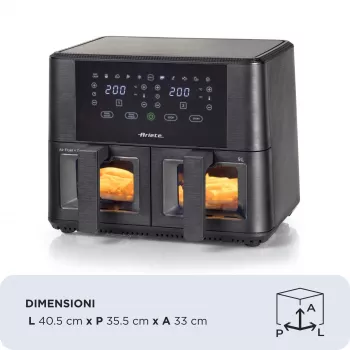Ariete 4631 Double heteluchtfriteuse 9L, 2400W, totale capaciteit 9L, 11 programma's, multifunctioneel, tot 3,6 kg gefrituurde gerechten temperatuur tot 200°C, dubbele mand, zwart