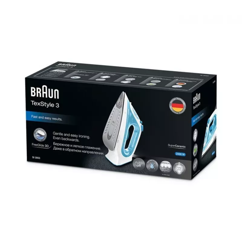 Braun TexStyle 3 stoomstrijkijzer SI 3053 blauw keramische zool 2400 W