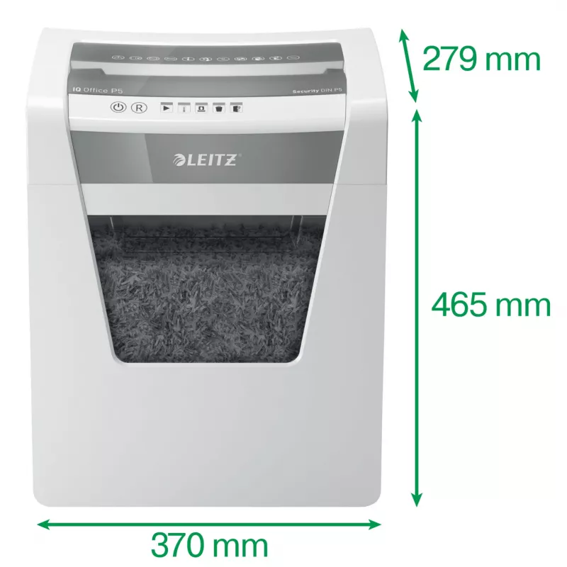 Leitz IQ Office papierversnipperaar Security P5, microsnede, 22,3 cm, 2 x 15 mm, 23 l, 250 vel, 55 dB
