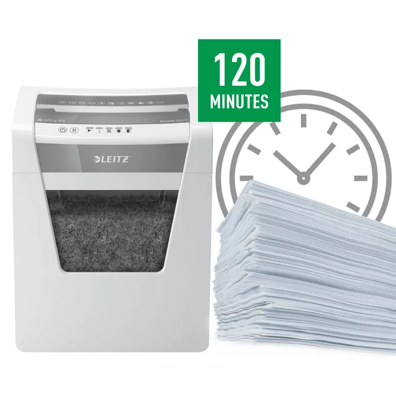 Leitz IQ Office papierversnipperaar Security P5, microsnede, 22,3 cm, 2 x 15 mm, 23 l, 250 vel, 55 dB