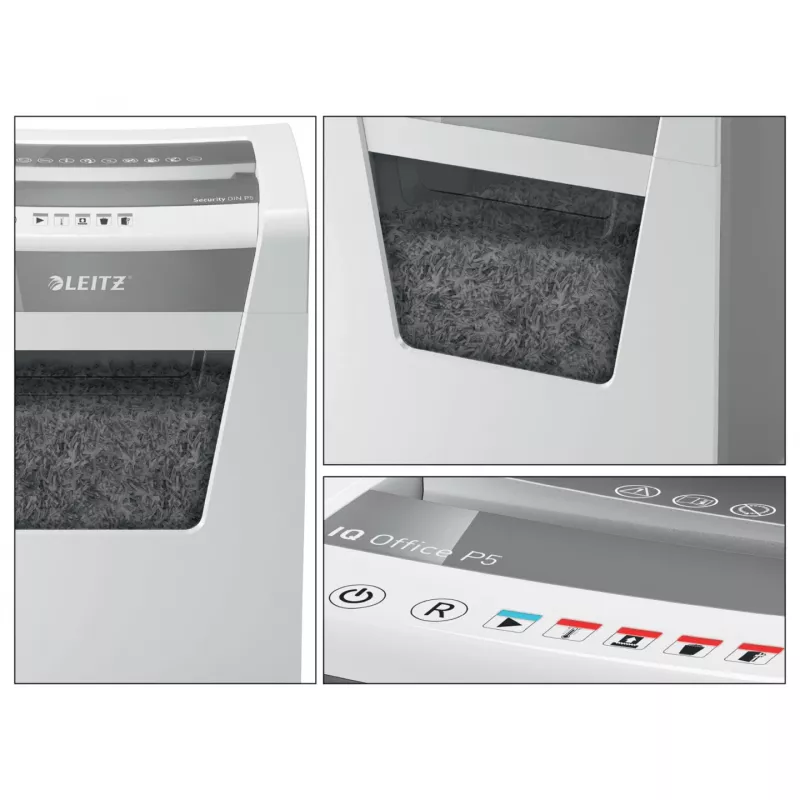 Leitz IQ Office papierversnipperaar Security P5, microsnede, 22,3 cm, 2 x 15 mm, 23 l, 250 vel, 55 dB