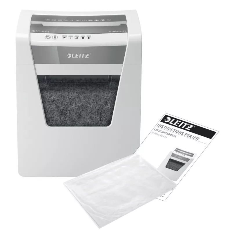 Leitz IQ Office papierversnipperaar Security P5, microsnede, 22,3 cm, 2 x 15 mm, 23 l, 250 vel, 55 dB