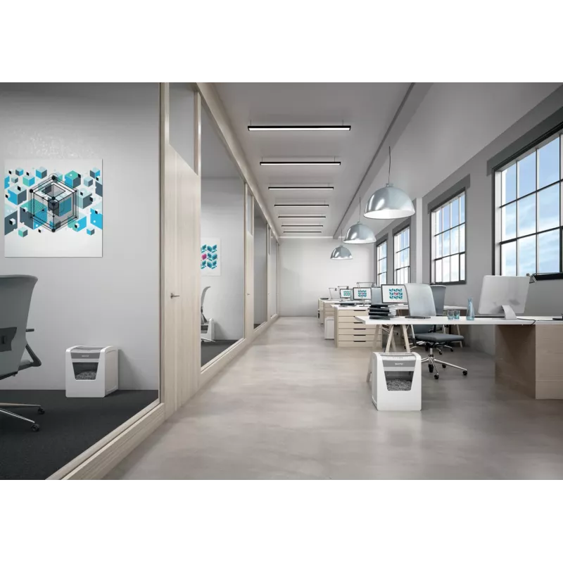Leitz IQ Office papierversnipperaar Security P5, microsnede, 22,3 cm, 2 x 15 mm, 23 l, 250 vel, 55 dB