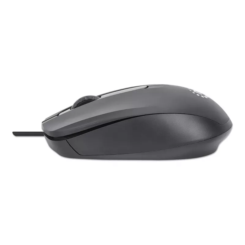 Manhattan Comfort II USB-kabelmuis, zwart, 1000dpi, USB-A, optisch, dubbelhandig, draagbaar/compact, drie knoppen met scrollwiel, drie jaar garantie