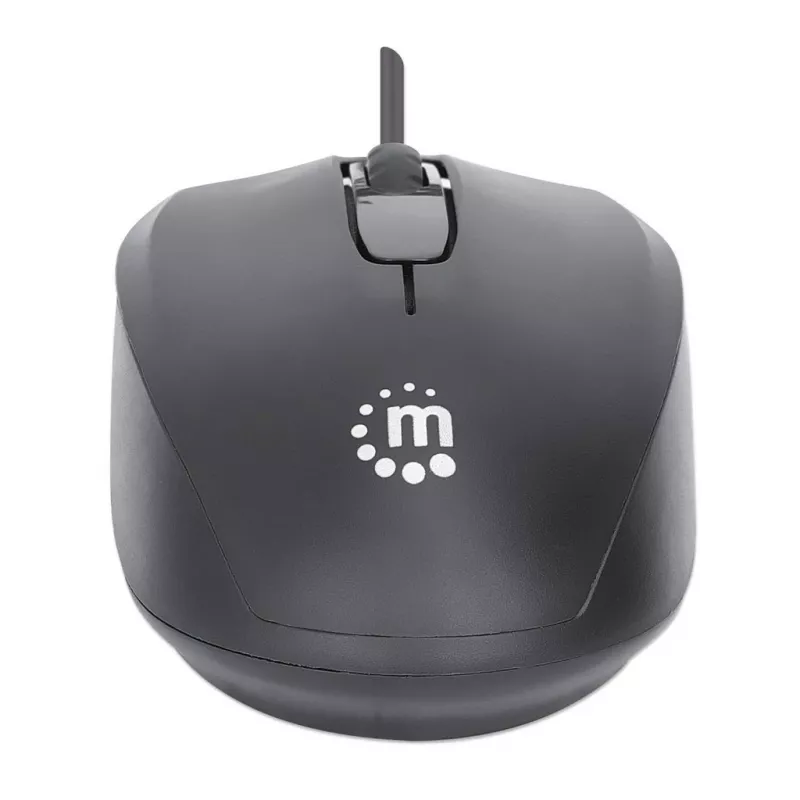Manhattan Comfort II USB-kabelmuis, zwart, 1000dpi, USB-A, optisch, dubbelhandig, draagbaar/compact, drie knoppen met scrollwiel, drie jaar garantie