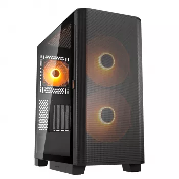 Pc midi-tower behuizing Cougar Airface FLO ARGB, zwart — ondersteunt 2x 180 mm voor, 1x 120 mm achter, 2,5/3,5 inch drives, 240×480×509 mm