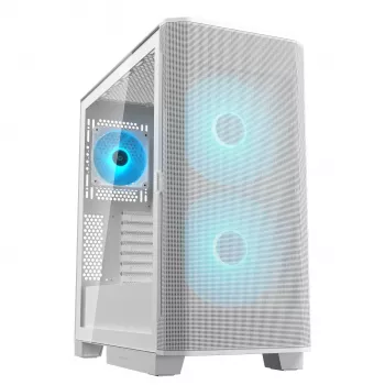 COUGAR pc midi-tower behuizing Airface FLO ARGB wit — 2x180mm voor, 1x120mm achter, ondersteunt 2,5 inch/3,5 inch HDD, 240×480×509 mm