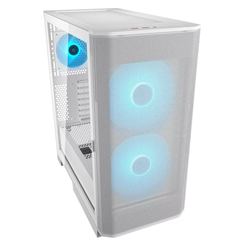COUGAR pc midi-tower behuizing Airface FLO ARGB wit — 2x180mm voor, 1x120mm achter, ondersteunt 2,5 inch/3,5 inch HDD, 240×480×509 mm