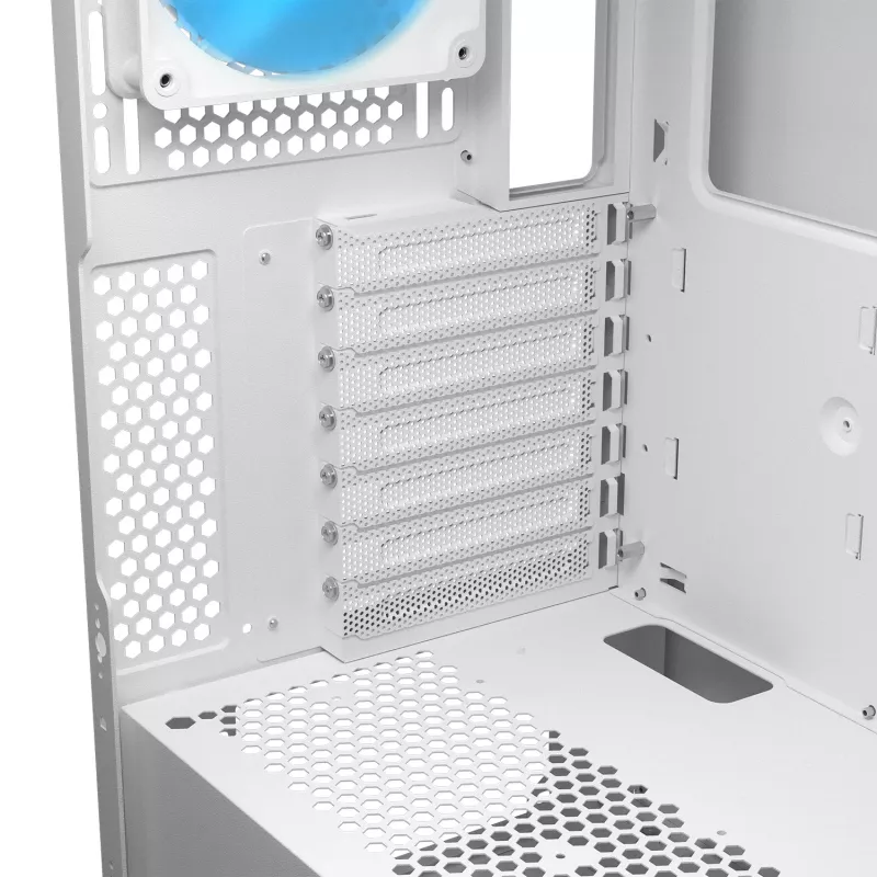 COUGAR pc midi-tower behuizing Airface FLO ARGB wit — 2x180mm voor, 1x120mm achter, ondersteunt 2,5 inch/3,5 inch HDD, 240×480×509 mm