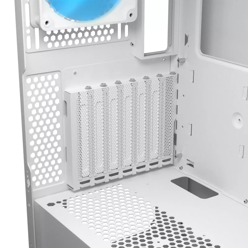 COUGAR pc midi-tower behuizing Airface FLO ARGB wit — 2x180mm voor, 1x120mm achter, ondersteunt 2,5 inch/3,5 inch HDD, 240×480×509 mm