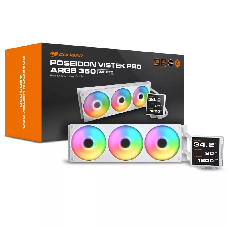 All-in-one CPU-vloeistofkoeler Cougar Poseidon Vistek Pro 360 – 120 mm ventilator, ARGB, wit