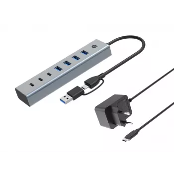 Conceptronic HUBBIES20GP 7-poorts USB 3.0-hub met voeding, 5Gbps, USB-C x 3, USB-A x 4