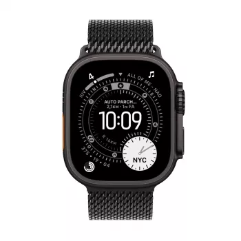 Smartwatch Apple Watch Ultra 3 GPS + Cellular 49mm Black Titanium behuizing met Black Titanium Milanese Loop (Small)