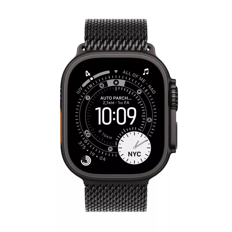 Smartwatch Apple Watch Ultra 3 GPS + Cellular 49mm Black Titanium behuizing met Black Titanium Milanese Loop (Small)