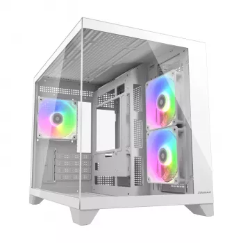 Mini tower pc-behuizing Cougar FV150 ARGB wit — Micro-ATX / Mini-ITX, zijvenster, 2x120mm + 1x120mm ventilatoren, 2,5 inch & 3,5 inch bays