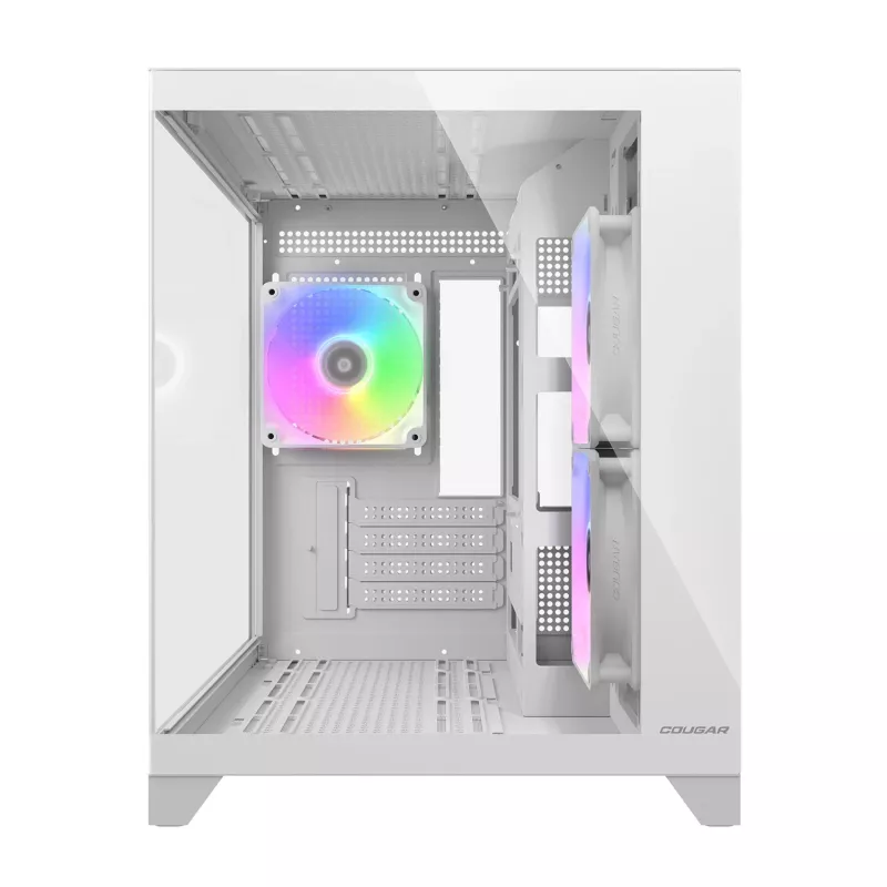 Mini tower pc-behuizing Cougar FV150 ARGB wit — Micro-ATX / Mini-ITX, zijvenster, 2x120mm + 1x120mm ventilatoren, 2,5 inch & 3,5 inch bays