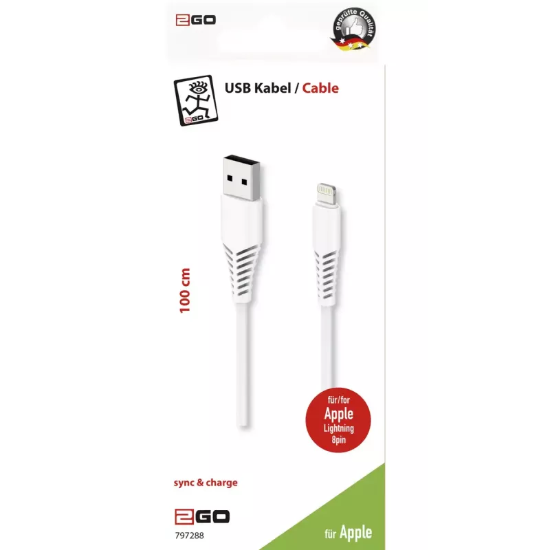 Lightning-kabel 2GO 797288 1 m wit USB B
