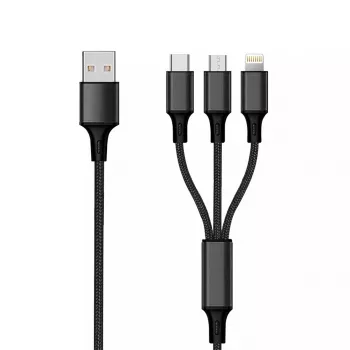 USB-kabel 2GO 797154 3m USB B USB C/Micro-USB B/Lightning zwart
