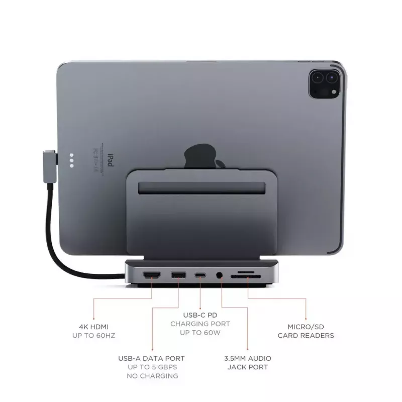 Laptop-dock Satechi ST-TCSHIPM USB-C (USB 3.2 Gen 1) met HDMI, SD/MicroSD, 60W PD, grijs