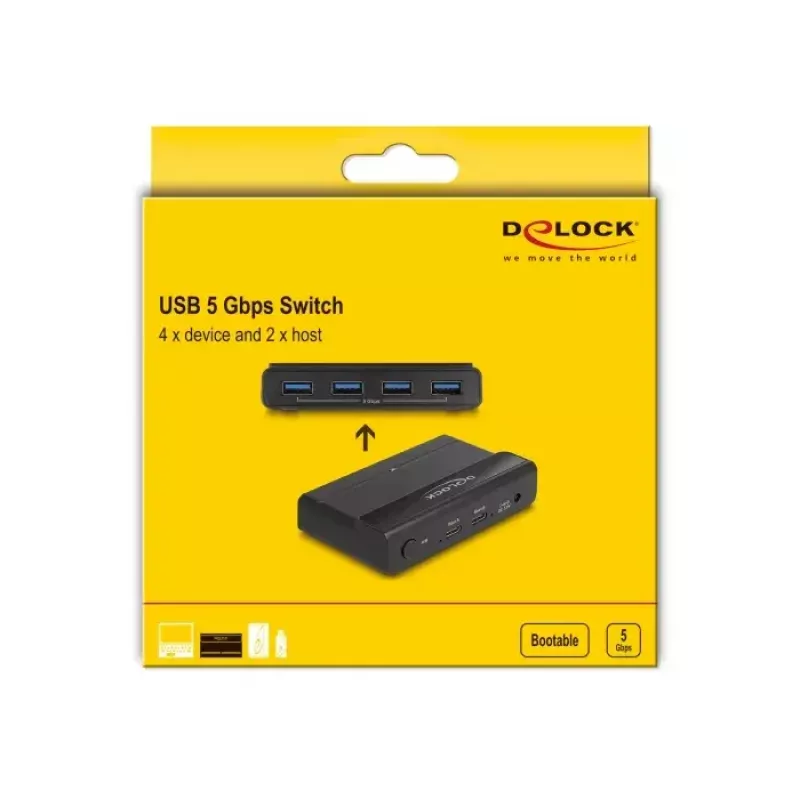 Delock USB-switch 4 x apparaat 2 x host 5 Gbit/s zwart