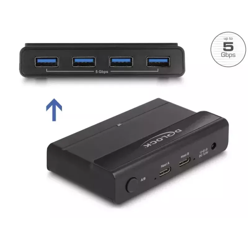 Delock USB-switch 4 x apparaat 2 x host 5 Gbit/s zwart
