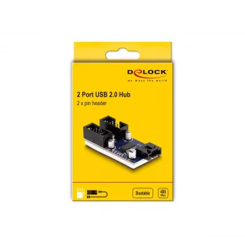 DeLOCK USB 2.0 pinheader hub 2 poorten zwart blauw