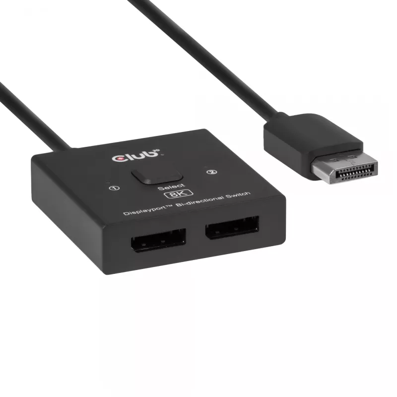 DisplayPort 2-in-1 bidirectionele switch CLUB3D CSV-1009 — 2x DisplayPort-uitgangen, 8K@60Hz, zwart