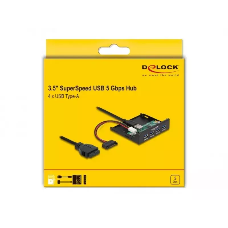DeLOCK interne 3,5 inch USB 3.2 Gen 1 hub 4 poort zwart