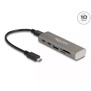 DeLOCK 3-poorts USB-hub 10 Gbps met SD Micro SD-kaartlezer Type-C