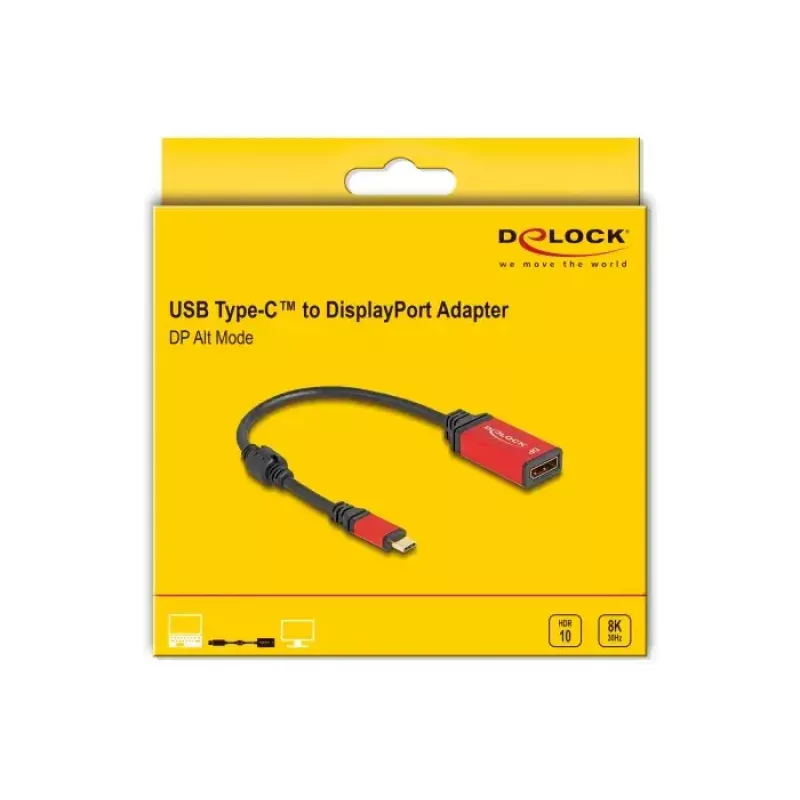DeLOCK USB Type-C naar DisplayPort-adapter 8K 30 Hz HDR rood